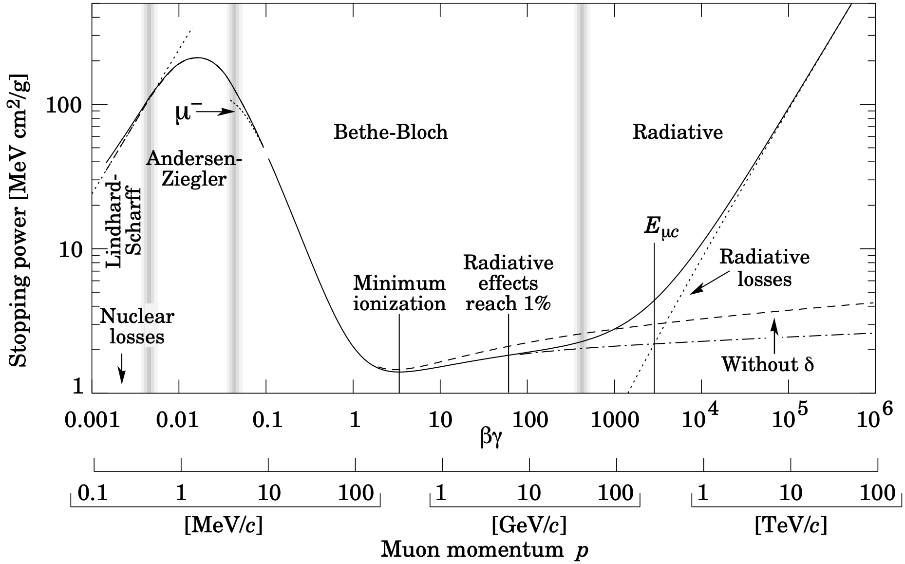 Energy loss as function of muon momentum
