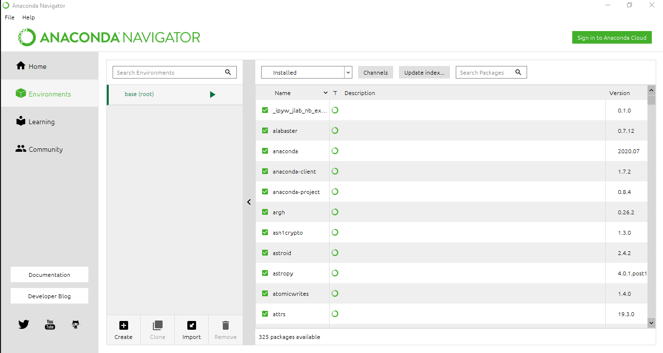 Anaconda Navigator environments